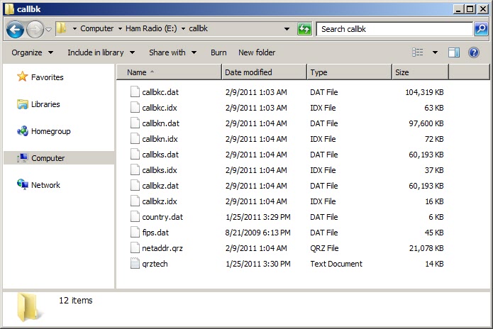 CALLBK directory contents
