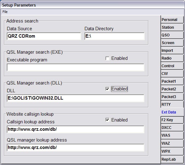setup parameters